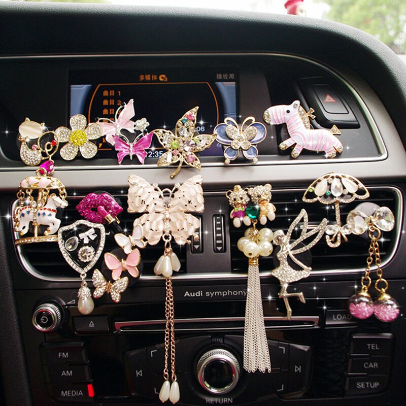 Leuke cartoon ballet meisje diamant bloem auto parfum clip airconditioner vent deodorant aromatherapie auto parel sieraden voor vrouwen