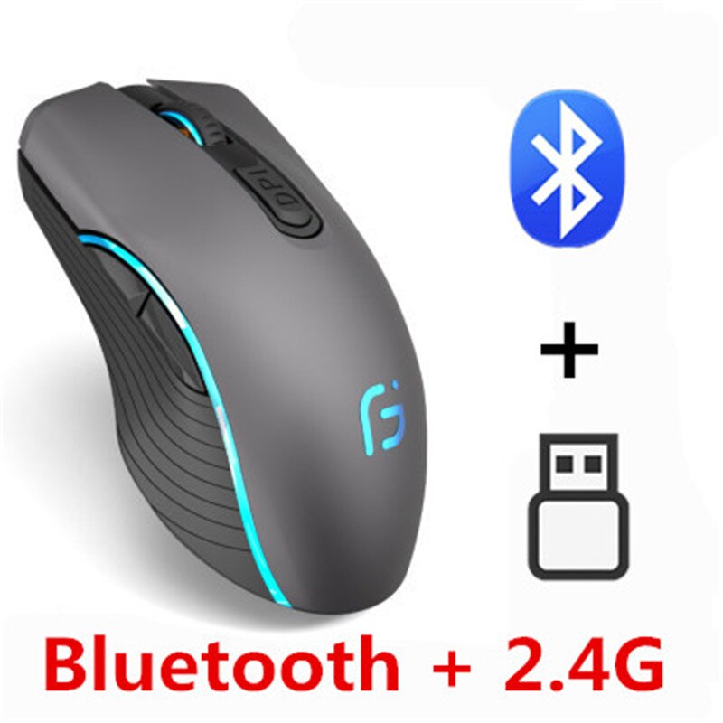 Chotog mouse sem fio bluetooth 5.0 + 2.4g gamer do rato do computador do jogo eergonômico 2400dpi óptico profissional mouse para computador portátil: Gray