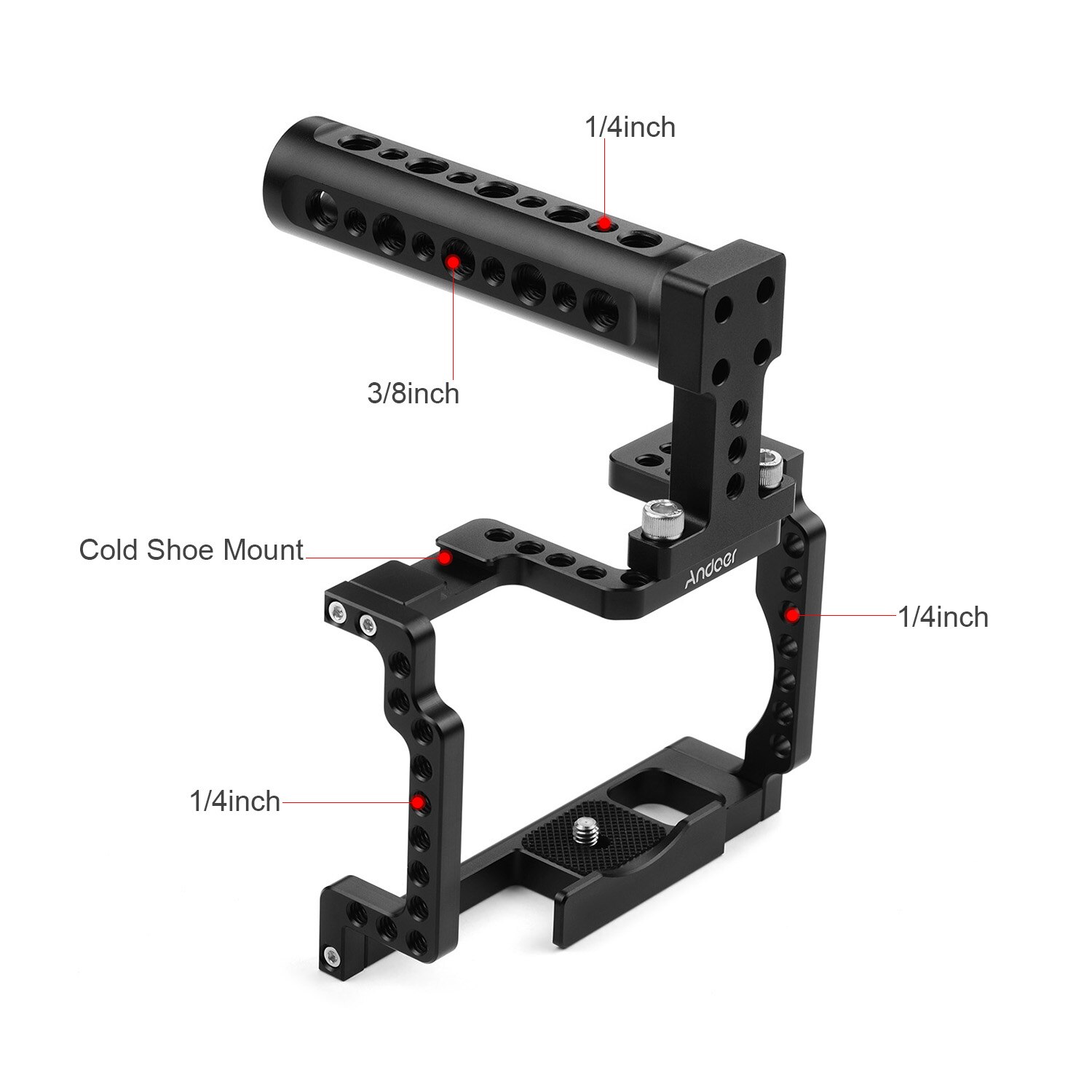 Anoder Camera Kooi Met Grip Handvat Aluminium Met Koud Schoen 1/4 3/8 Gaten Compatibel Met Canon M50