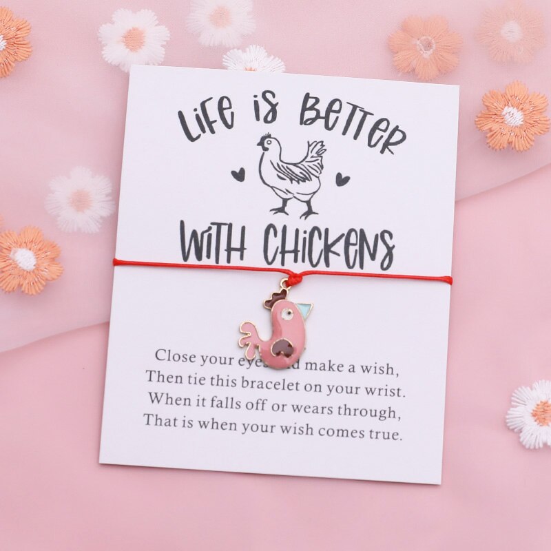 Kip Wish Armband Grappige Kip String Animal Vriendschap Armband Kip Sieraden Vrouwen Mannen Beste Vriend Interessante: Red