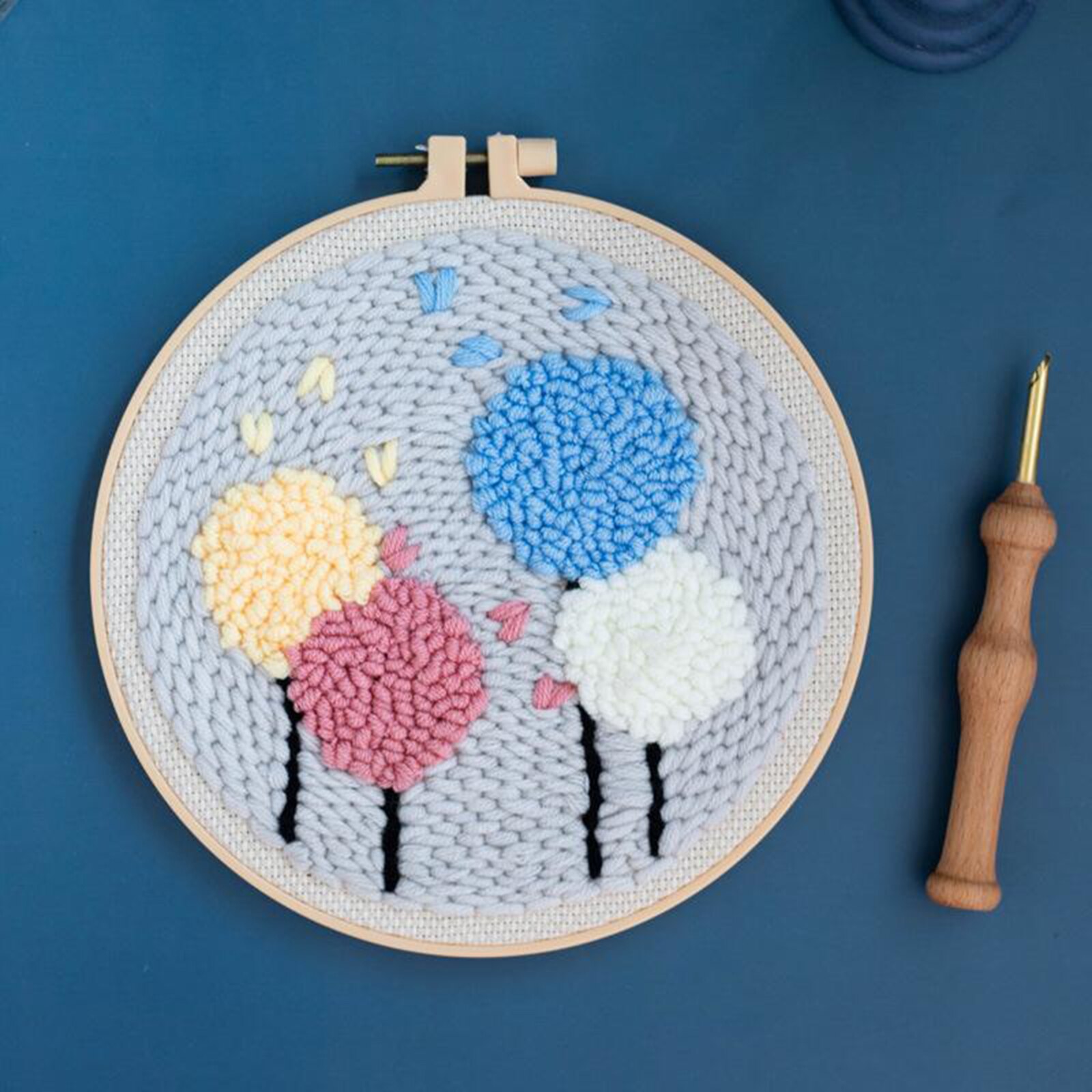 Punch Needle Embroidery Starter Kits Punch Needle Tool Threader Fabric Embroidery Hoop Yarn Rug Punch Needle ()