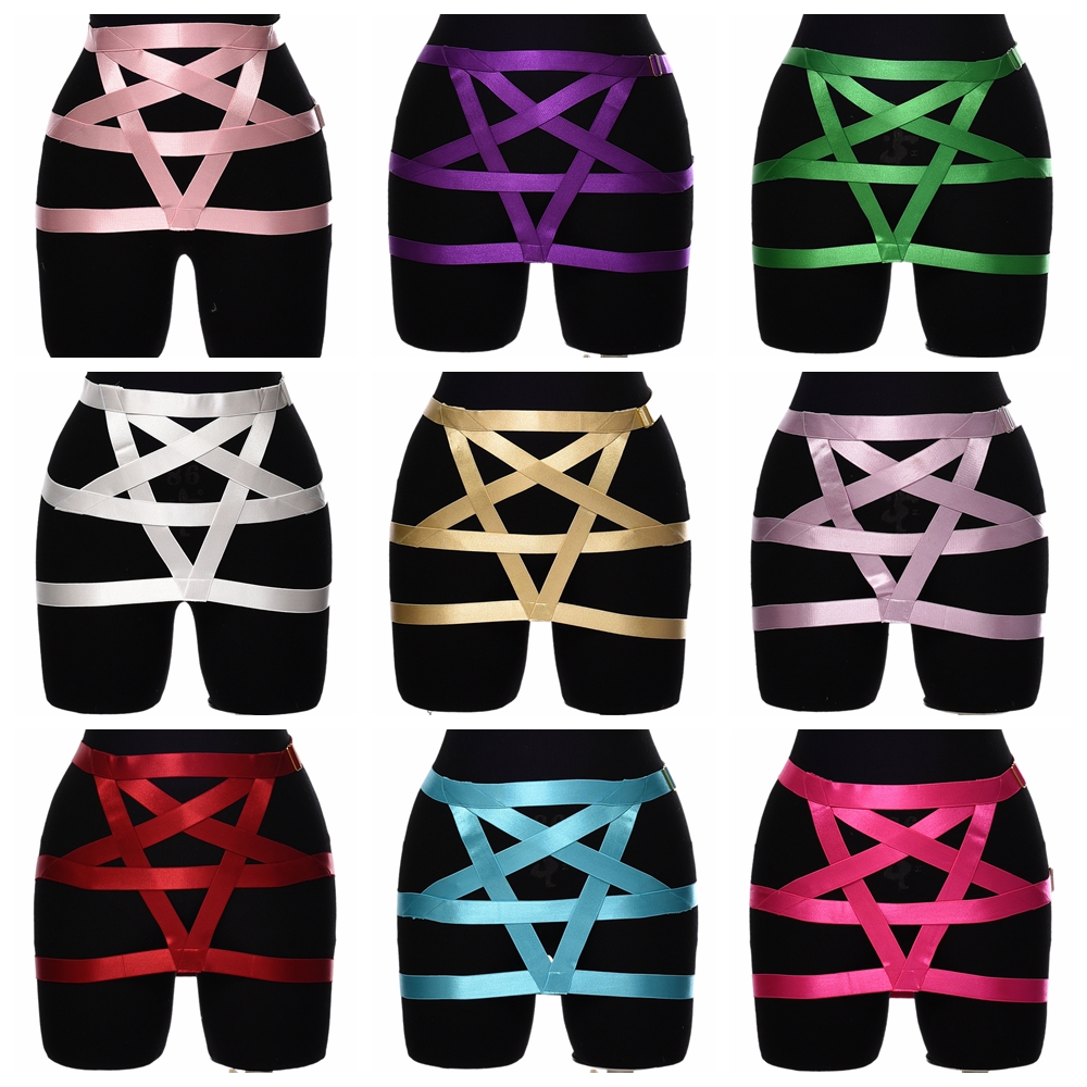 Arnés de pentagrama de estrella, falda ajustable, jaula de cuerpo, ropa Sexy hueca para , Liga de colocación gótica, arnés para el cuerpo