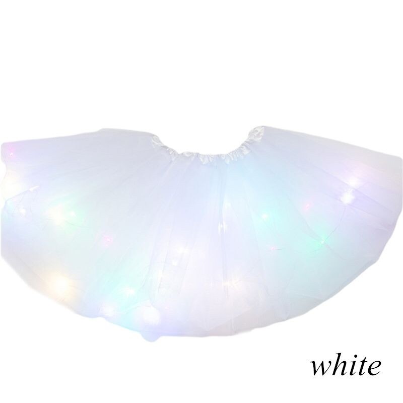 glühend Licht LED Mädchen Partei Plissee Flauschigen geschichtet Tüll Ballettröckchen Röcke Spitze Chiffon Ballkleid: weiß