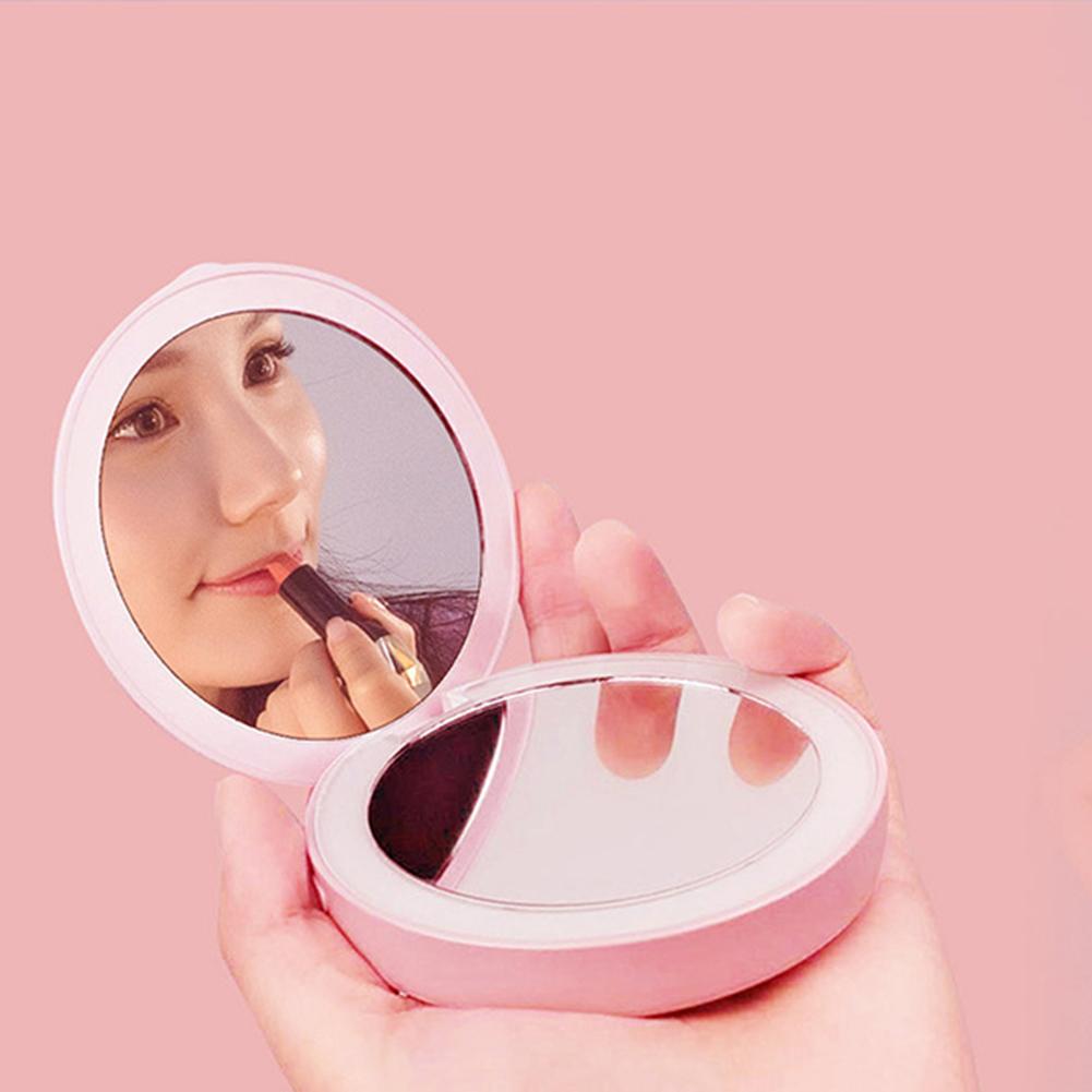 Portable Equipped Makeup Mirror Mini LED Light Tri-fold Illuminating Folding Laptop Phone Charging Power Bank Makeup Mirror