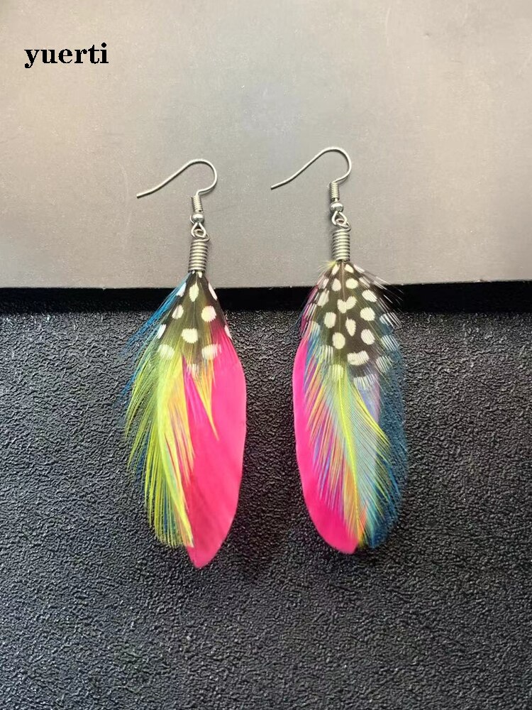 Paquete europeo y americano, pendientes bohemios de plumas de pavo real, pendientes nacionales femeninos, joyería de hadas bohemias: YU12