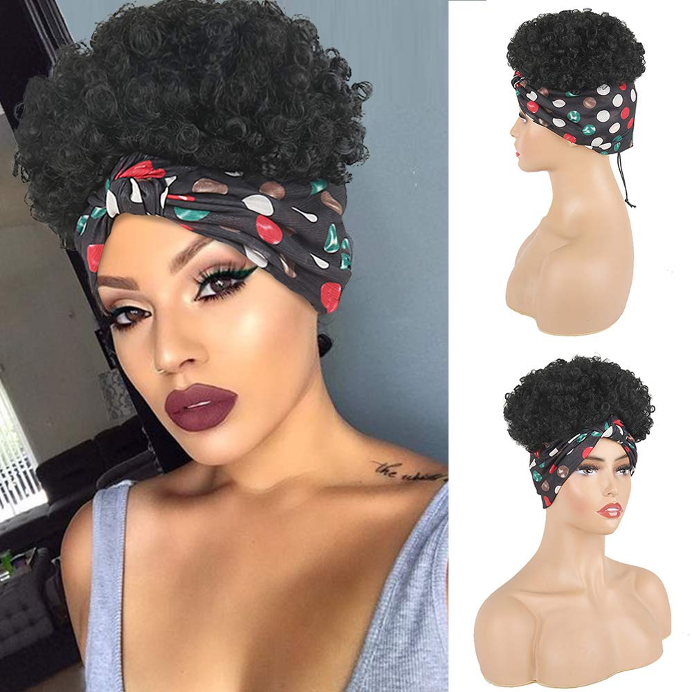 Deyngs-peluca envolvente de turbante 2 en 1, bandana Afro acolchada, moño corto, rizado, con cordón, peluca sintética, envoltura para cabeza, Afroamericana: 204   2