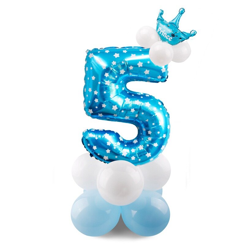 Blue Pink Number Balloon Happy Birthday Balloon 1st Birthday Party Decoration Kids Boy Girl Party Ballon Number: Blue 5
