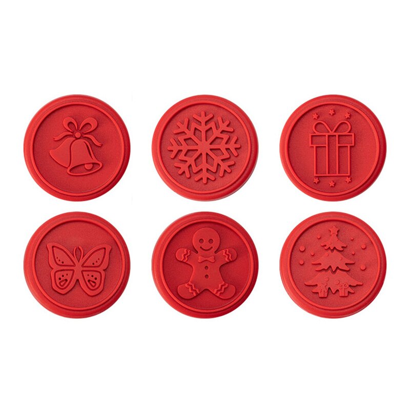 6 Stks/set Kerst Biscuit Mould Cutter Cookie Stamp Fudge Gebak Cookie Mould Diy Keuken Bakken Cake Decorating Bakvormen Gereedschap: red