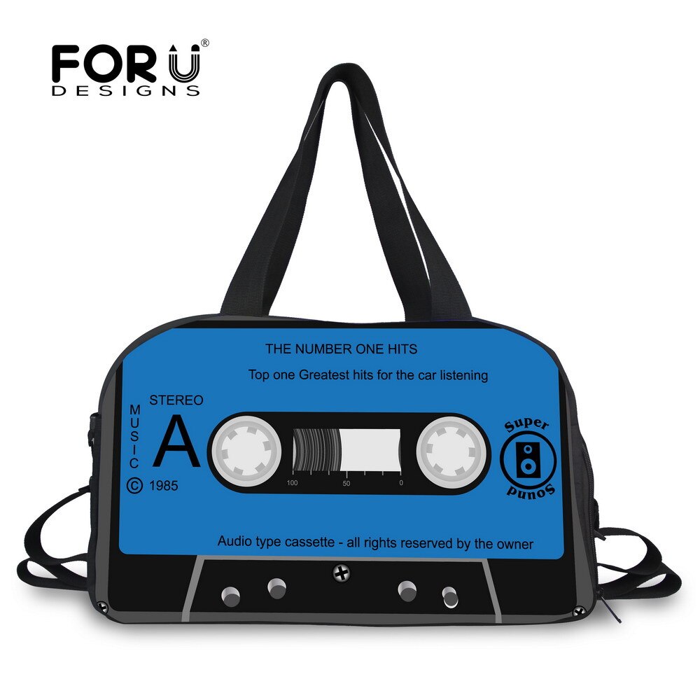 FORUDESIGNS noir hommes sacs de voyage grande capacité femmes bagages voyage sacs de voyage Cassette bande imprimée sac multi-fonction sacs: C4385T