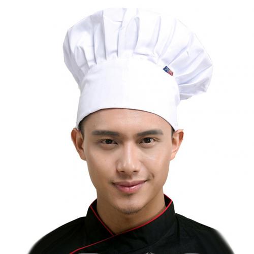 Adjustable Chef Hat Men Women Catering Cooking Cap Kitchen Elastic Pleated Work Cap Kitchen Cooker Hat Chef Hat: White