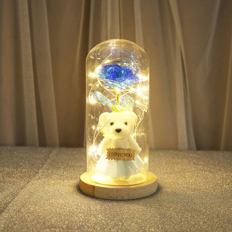 Galaxy Rose In Glass Dome With Lights Infinity Rose Flower Shines Like A Enchanted Glass Rose Best Valentine's Day