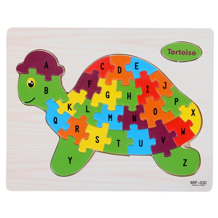 26 Letters Cognitieve Vliegtuig Puzzel Kinderen Alfabetische Grafische Onderwijs Speelgoed 9 Patronen Optioneel Houten Puzzel Blokken Ddj: tortoise