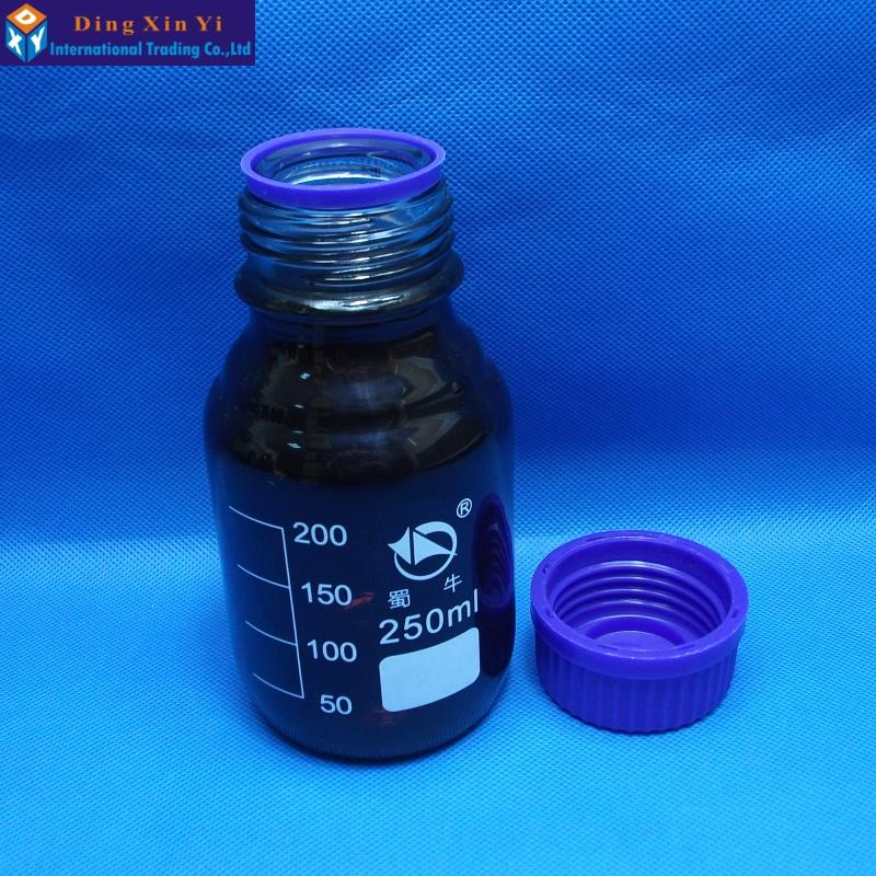250ml ravfarvet reagensflaske med blå skruehætte 250ml laboratorieglasflasker til laboratoriereagensglas