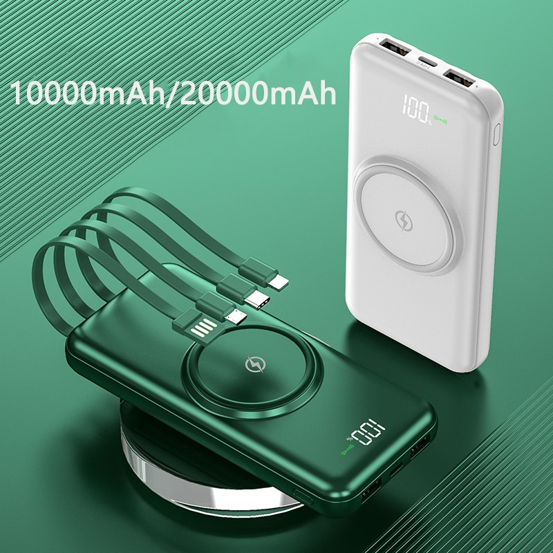 10000mAh 20000mAh Power Bank Qi Wireless Charger with Cable Portable Charger Powerbank For iPhone 12 Samsung S20 Xiaomi Battery