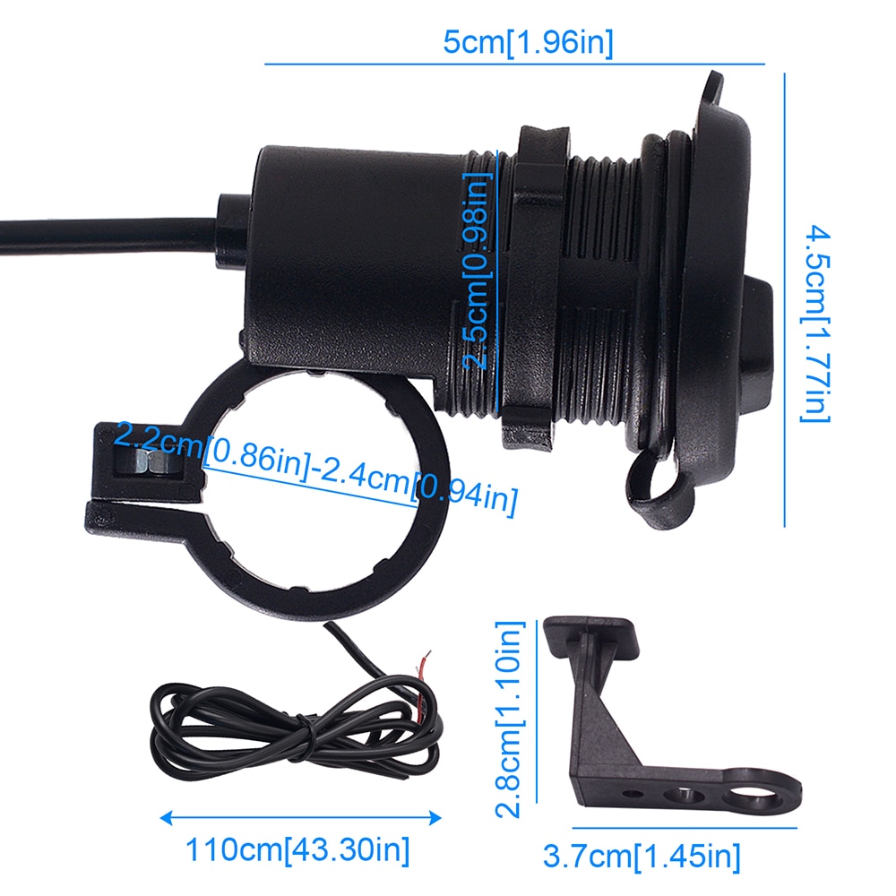 12V/ 24V USB Motorcycle Waterproof Switch Motorcycle Socket Motorbike Phone Charger Cigarette Lighter Adapter