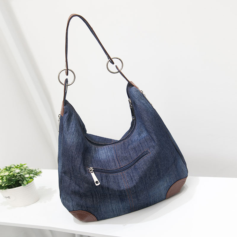 Women Denim Tote Bag Casual Canvas Jean Large Capacity Top Handle Bag One Shoulder Bags