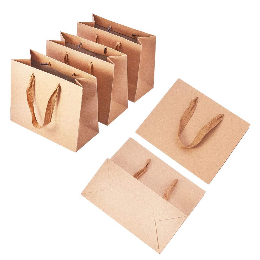 10pcs Kraft Paper Pouches Bag with Nylon Thread Handle Fashionable Party Clothes Shoes Shopping Bags