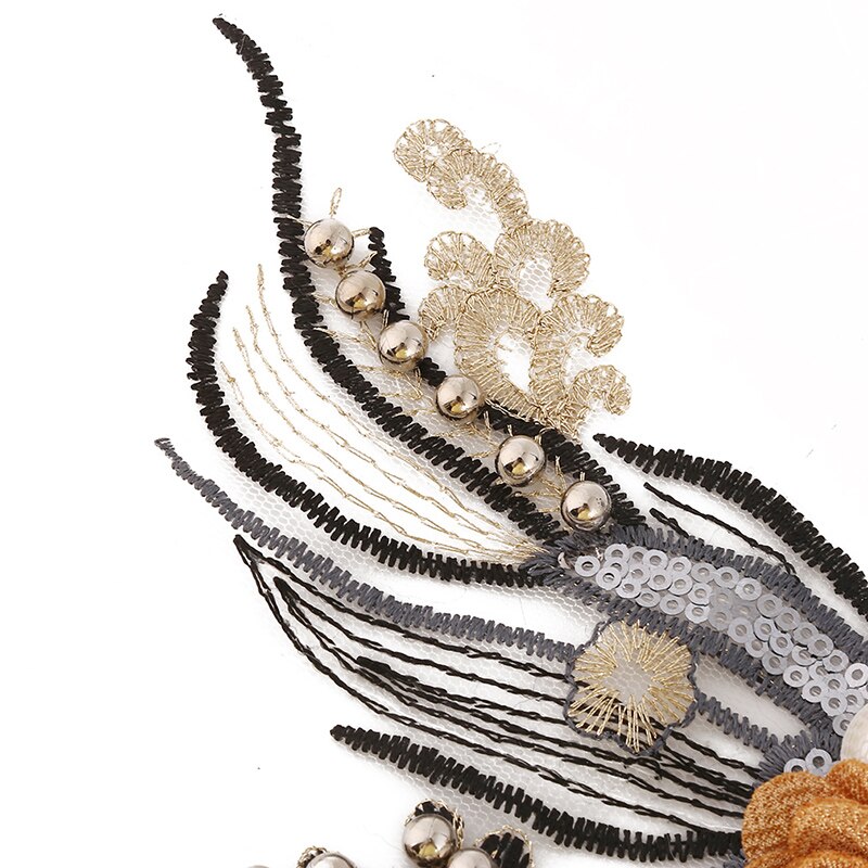 Broderie de col en dentelle perlée, application de Venise, paillettes 3D, garniture de couture, dentelle, tissu, accessoires pour vêtements, bricolage,
