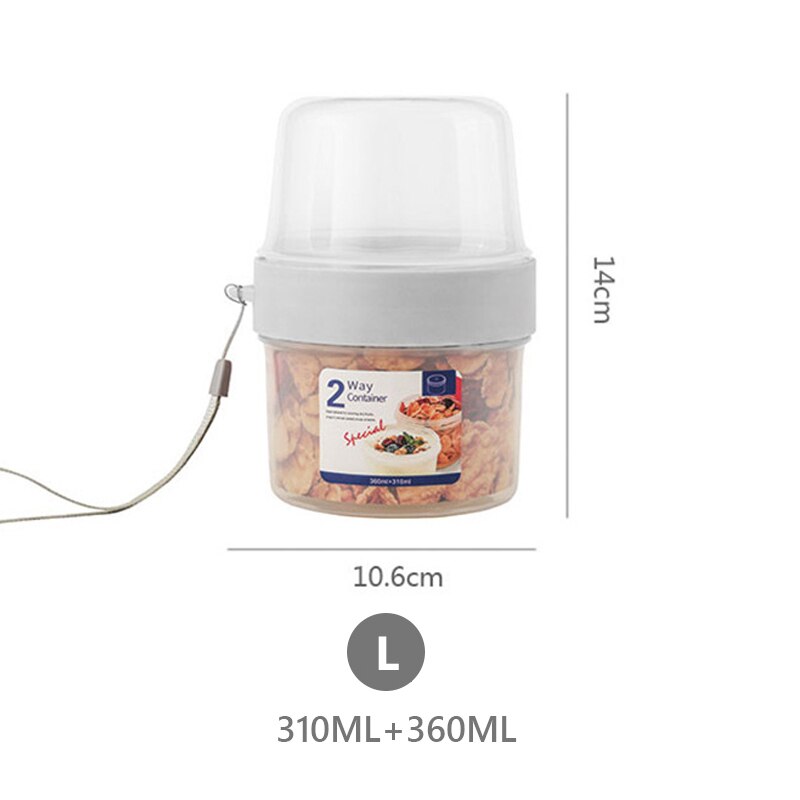 Kitchen Food Storage Containers Transparent Plastic Double-Deck Separable Fruit Nuts Snacks Salad Portable Fresh Keeping Boxes: L