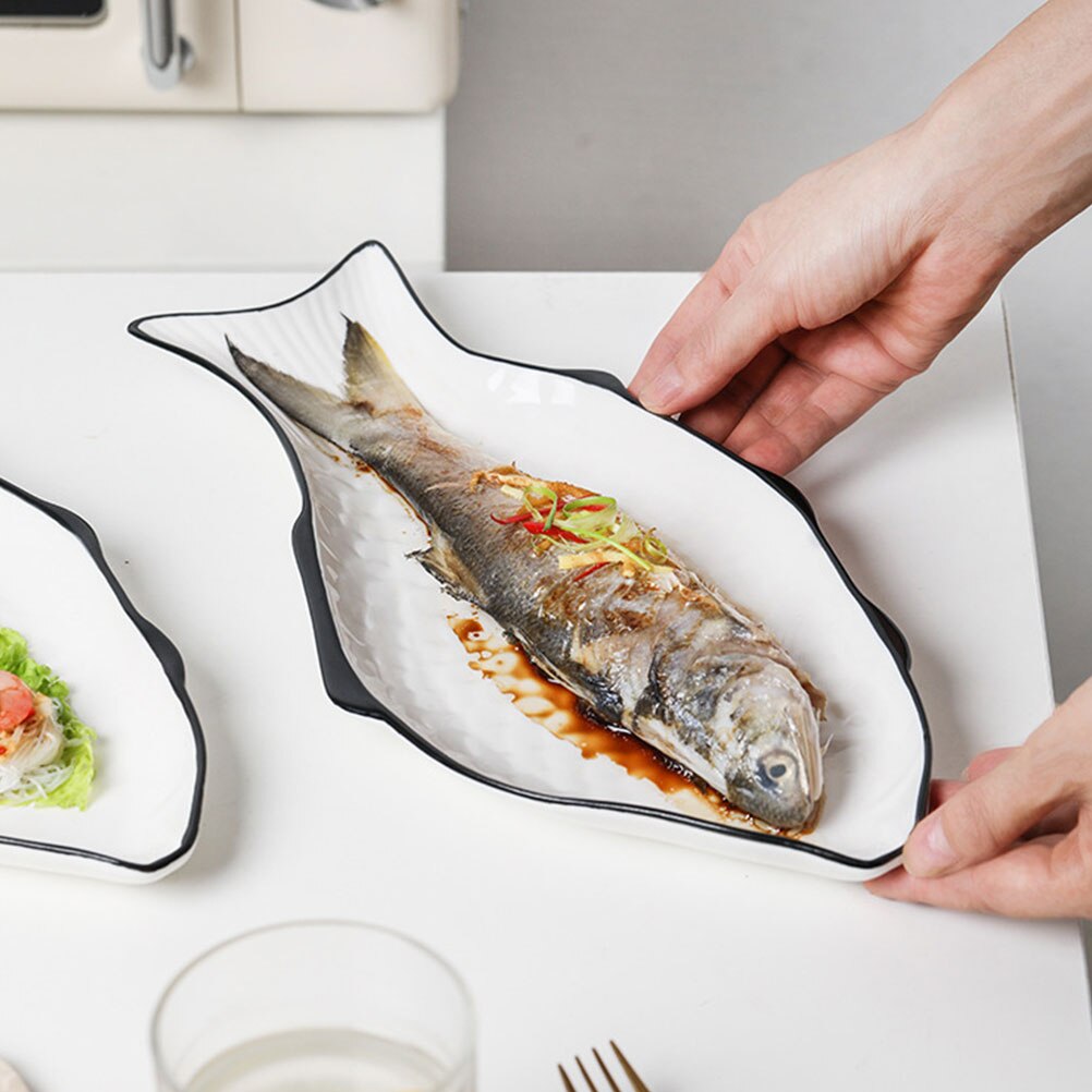 Simple Ceramic Fish Plate Steamed Fish Plate Fish-Shape Steaming Holder Fish Steaming Dish Exquisite Dinner Plate