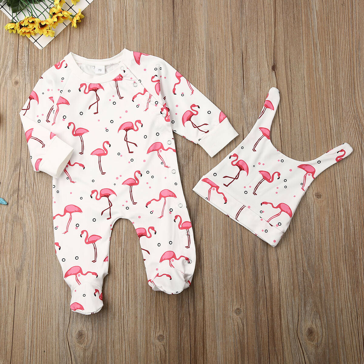 0-12M pasgeboren baby Footies jumpsuit Comfortabele katoenen lange mouwen cartoon flamingo print playsuit baby kleding