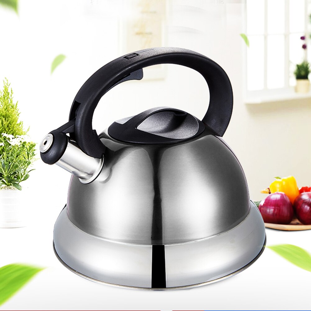3L Teapot Rustproof Large Capacity Ergonomic Handle Whistling Tea Kettle Stainless Steel With Push Button Stovetop Anti Scald