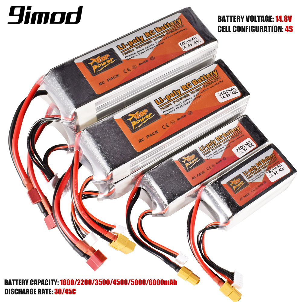 Batterie Lipo pour Voiture et Bateau RC, 4S, 14.8V, 1800-6000mAh, 30C, 45C, avec compte 60 T