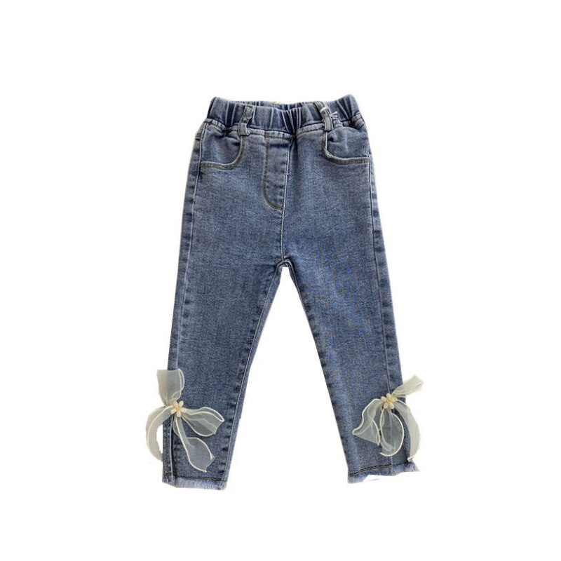 Jeans Voor Meisjes Elegante Boog Leuke Denim Broek Zoete Strik Stretch Mooie Lente Kind Broek Peuter Kind Baby Steetwear