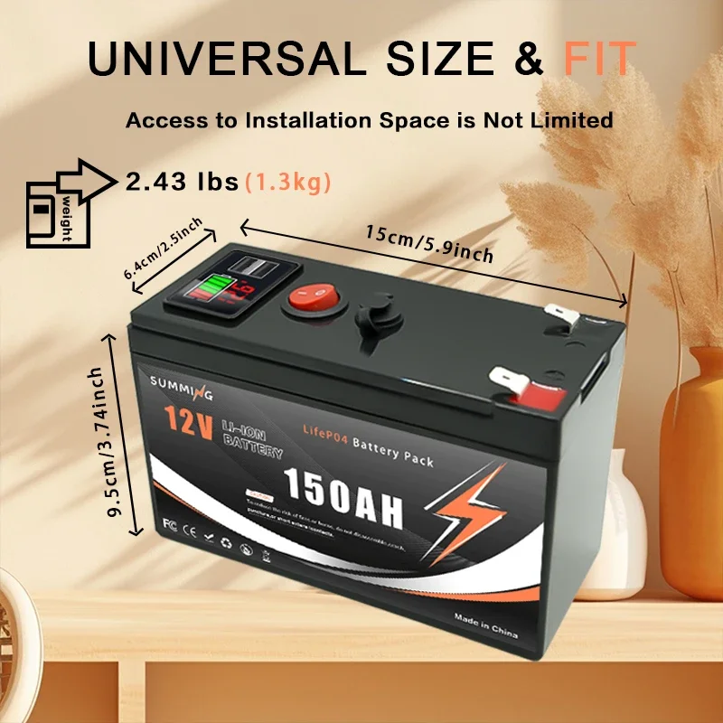 Batterie au Lithium LiFePO4 12V 150Ah, plus de 4000 Cycles profonds, pour UPS, détecteur de poissons de Kayak, panneau solaire, roues électriques, jouets, Scooter, Radio