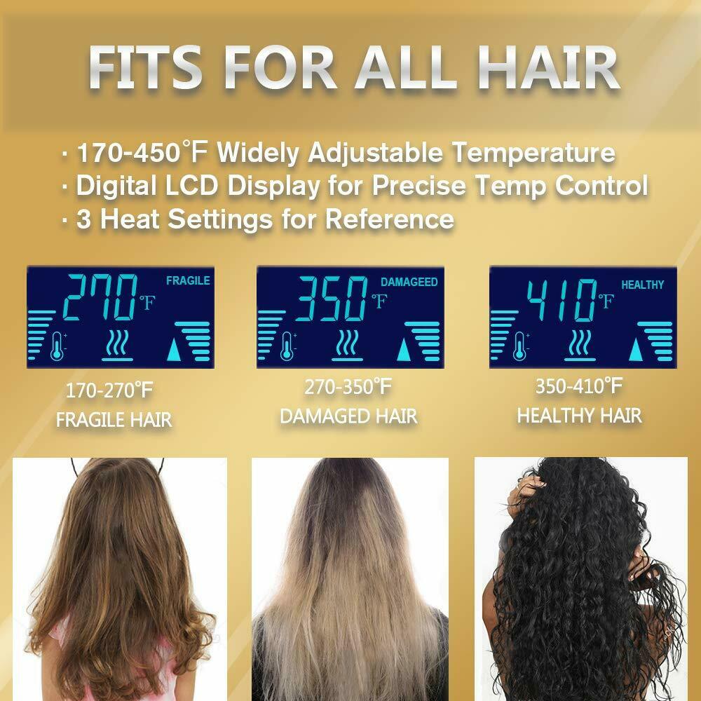 KIPOZI-plancha de pelo con placa de titanio, plancha plana con pantalla LCD Digital, herramienta para el cabello de calentamiento rápido de doble voltaje