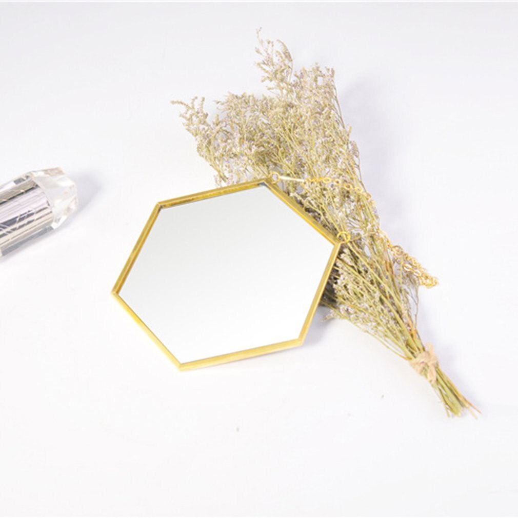 Miroir Hexagonal en laiton doré de forme géométrique, décoration nordique minimaliste pour la maison, miroir de salle de bains, miroir d'entrée, miroir de maquillage