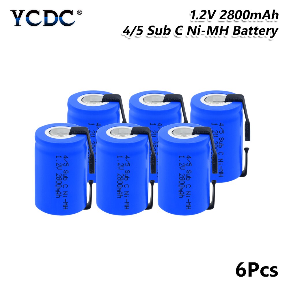 YCDC 4/5SC SC Sub C li-ion Li-Po Lithium Battery high-discharge 1.2V 2800mAh Rechargeable Ni-MH Batteries With Welding Tabs: 6 PCS