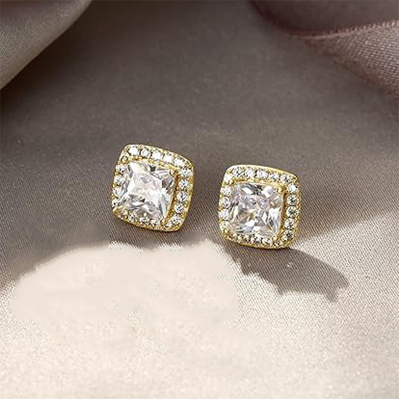 1 Pair Silvery Cubic Zirconia Stud Earrings Round Square Diamonique Stud Earrings Set for Women Men: Rhodium Plated