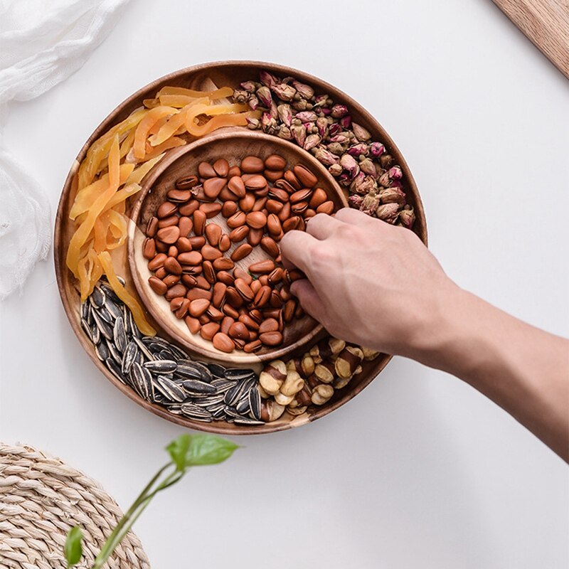 Double Layer Snacks Candy Wooden Plate Nut Dried Fruit Snack Fruit Dish Storage Trays: Default Title