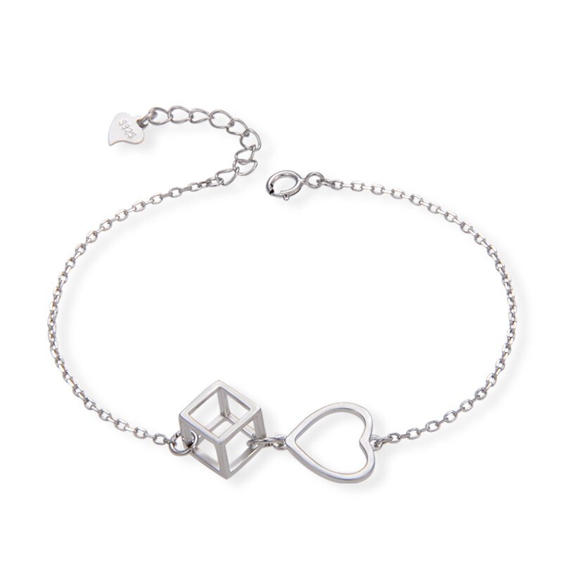 16 Cm Jewelry Romantic Love Cube Bracelet Solid Geometry Sterling Silver Female Wedding Bracelet Lovely Hand Chain 925
