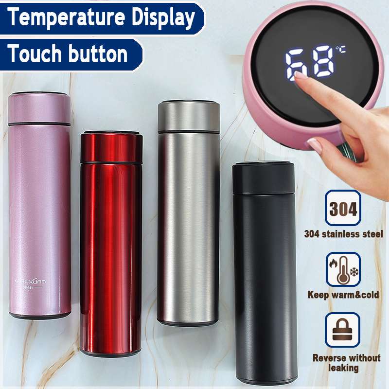 Smart led touch display rustfrit stål vakuumflasker 500ml termokop kaffe te mælk rejse krus termoflaske termokop