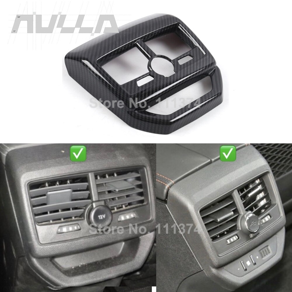 För peugeot 3008 5008 gt bil armstöd låda bak luftkonditionering ac vent uttag dekoration ram lock tillbehör: Abs carbon look-a
