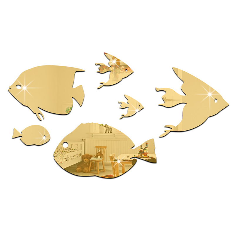 Tofok akryl boble fisk speil overflate vegg klistremerke sjø fisk lim sliver gull barnerom barnehage speil veggmalerier dekaler forsyning: Gull b