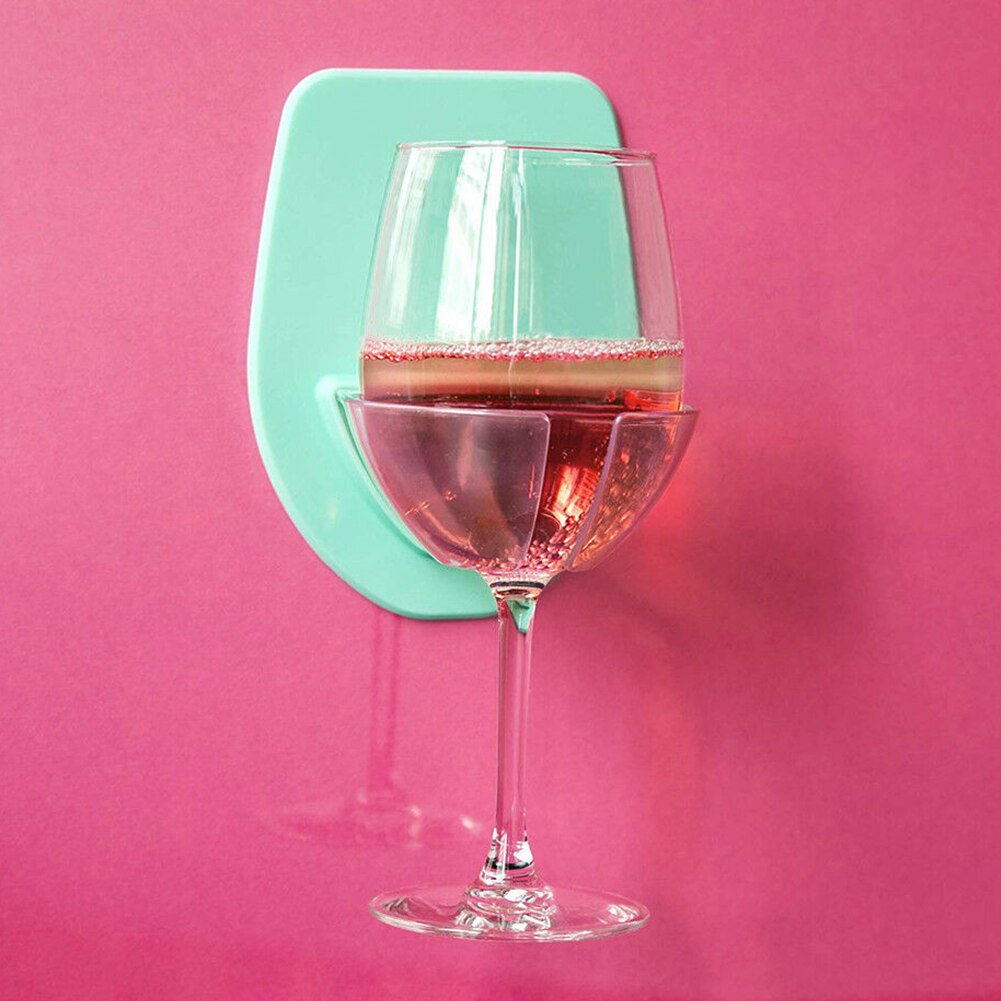 Bedroom Shower Practical Self Adhesive Wall Mount Easy Install Home Durable Simple Stable Bathroom Wine Glass Holder Plastic: Blue