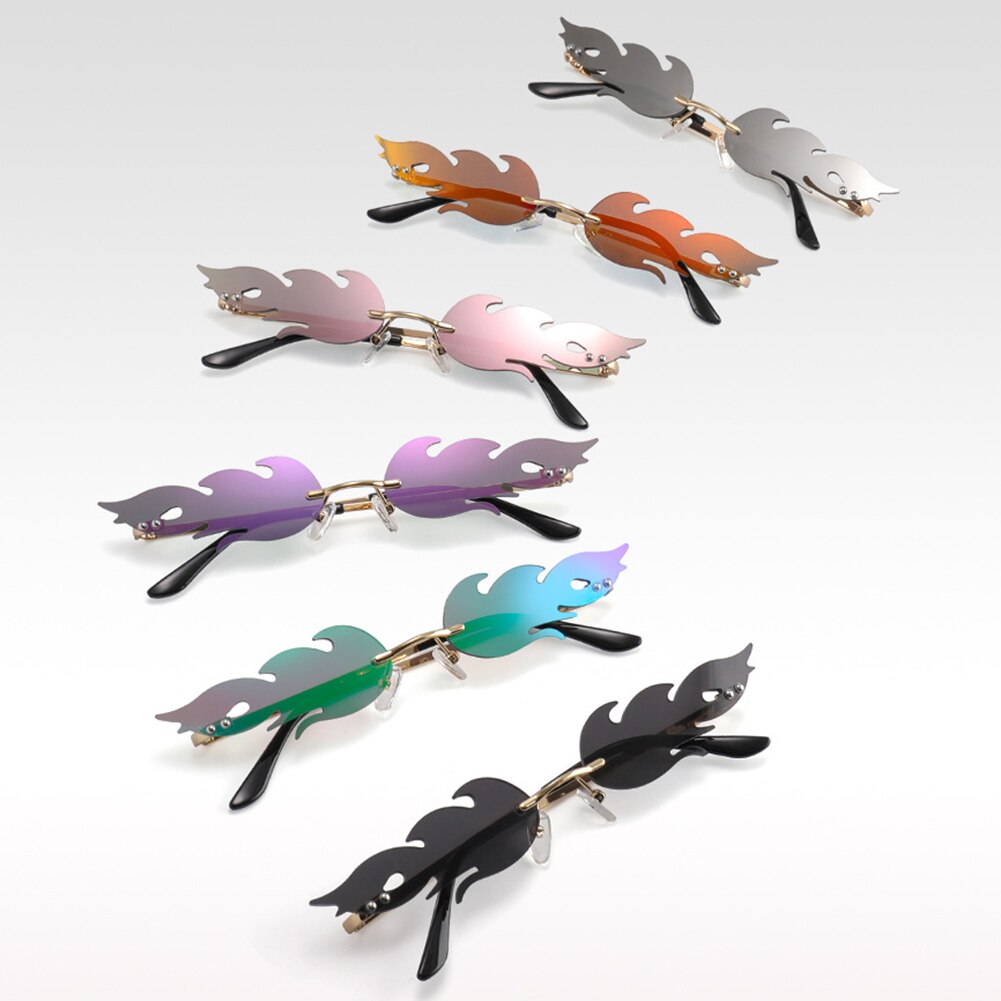 Rimless Wave Sunglasses Fire Flame Sunglasses Streetwear Car Driving Glasses Trending Narrow UV 400 Eyewear