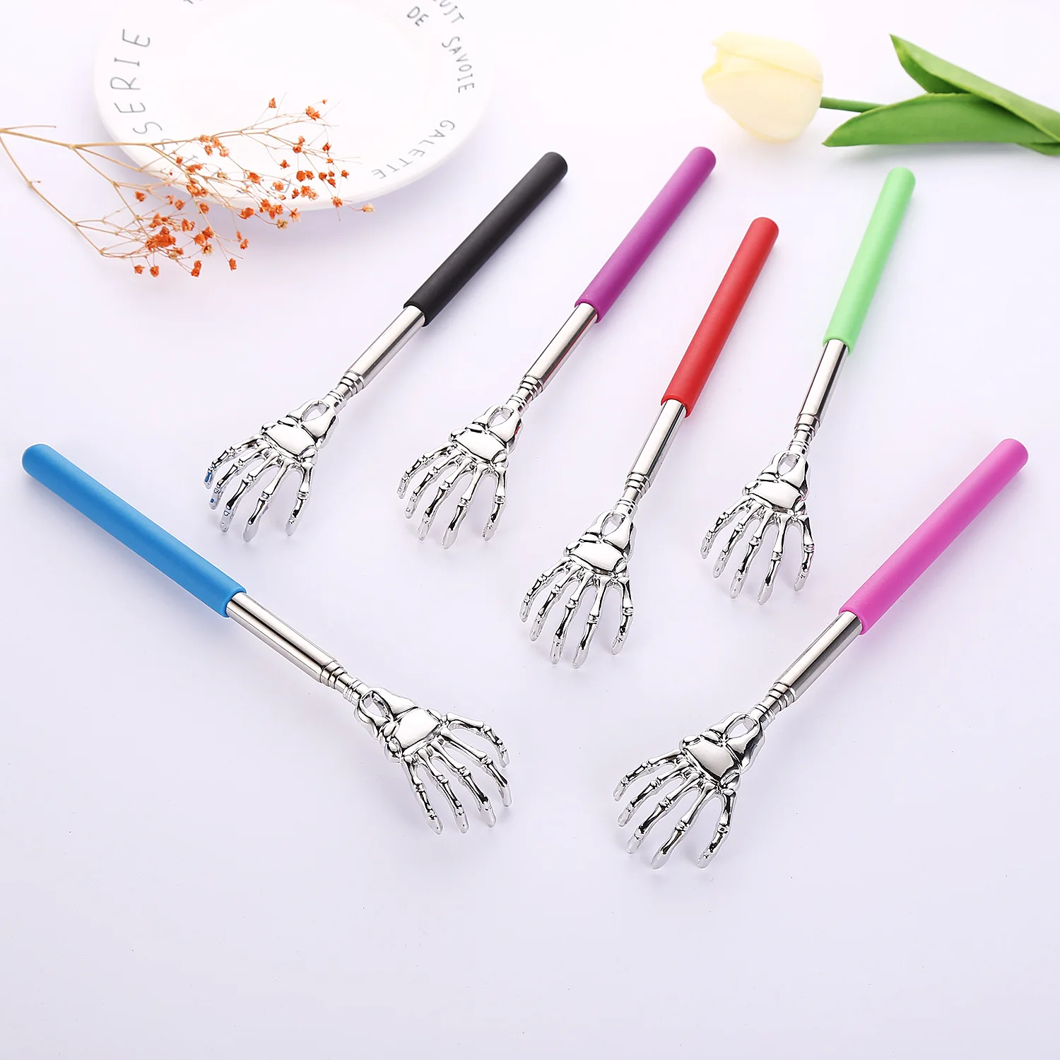 Práctico y práctico, portátil, ajustable, de acero inoxidable, Clip para bolígrafo, rascador de espalda, bolsillo telescópico, Kit de masaje para rascar, herramienta Manual
