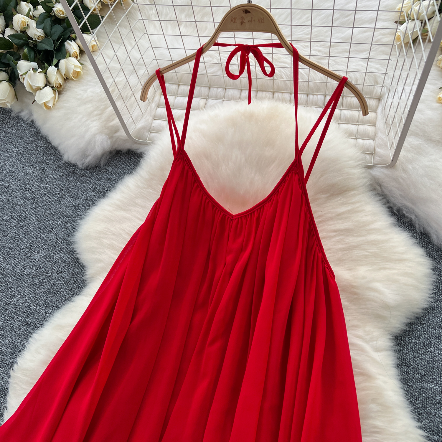 Nät rygglös slipklänning älva a-linjeformade vestidos koreanska kvinnor sommar strand söta lösa klänningar