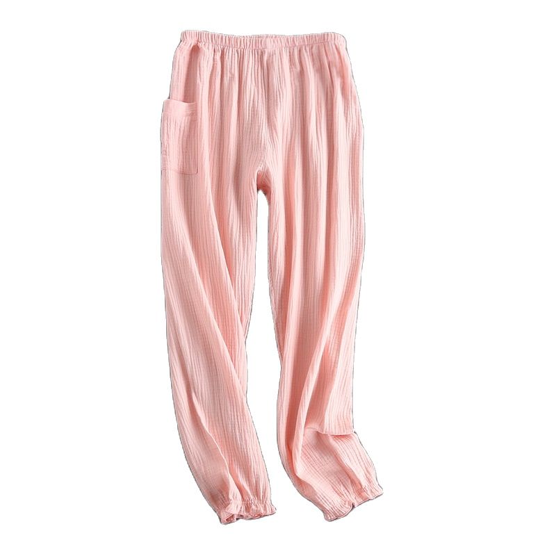 Pantalones de dormir de crepé de algodón para mujer, ropa de dormir de color sólido, pantalones de dormir de cintura elástica, pantalones de noche de salón, novedad de otoño