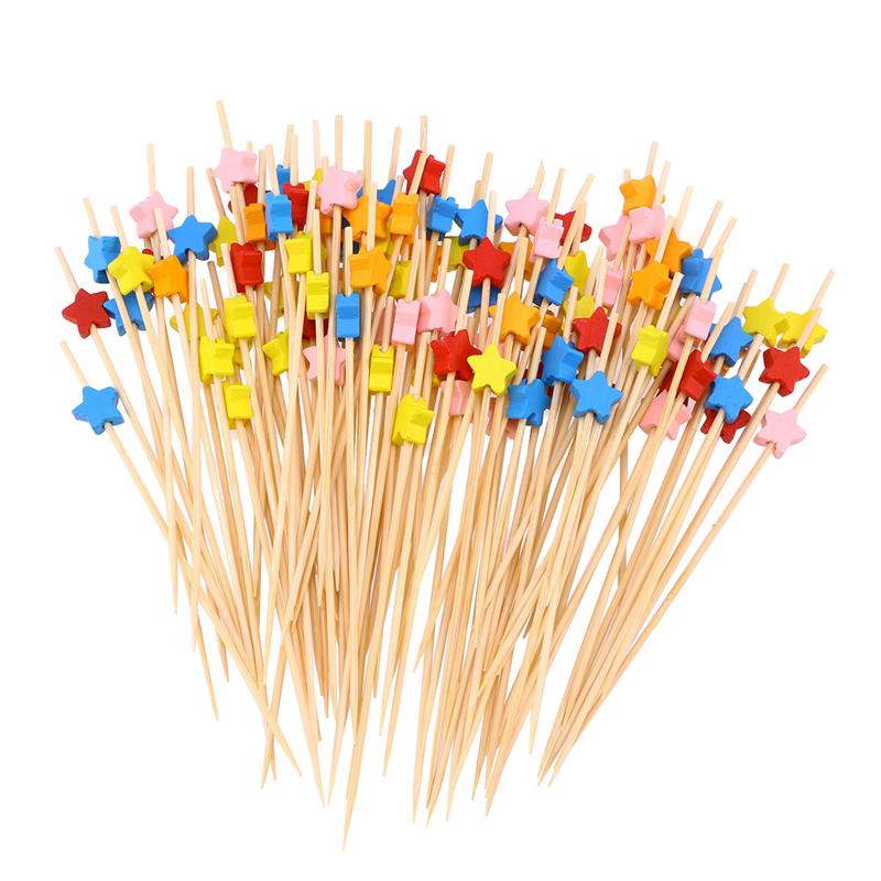 100Pcs 12Cm Cocktail Picks Creatieve Handgemaakte Pentagram Vorm Voorgerecht Picks Fruit Picks Feestartikelen (Gemengde)