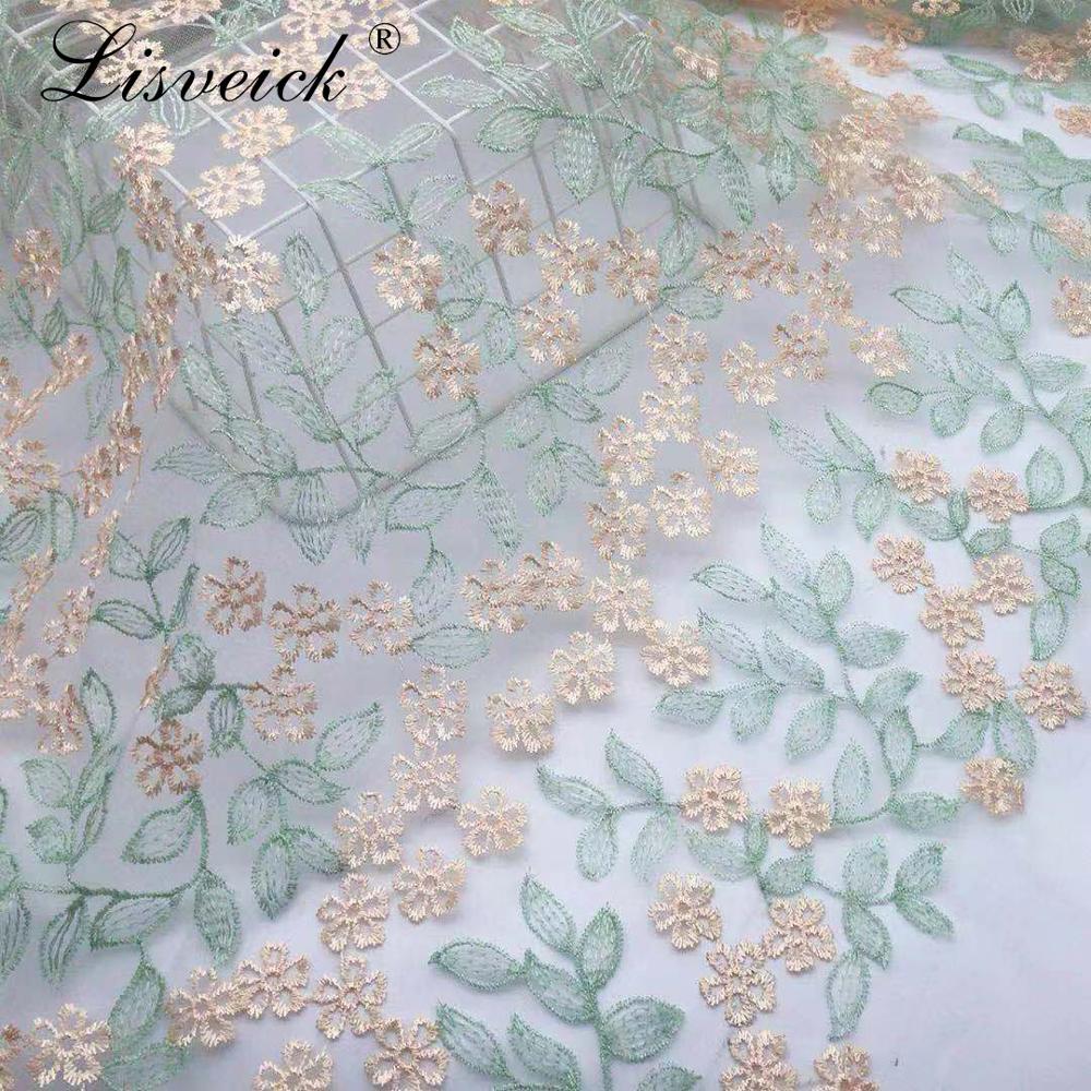 1Meter 135Cm Mesh Kant Borduurwerk Blad Bloem Patroon Borduren Stof Diy Vrouwen Rok Jurk Kleding Stof