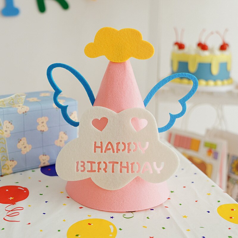 Chapeau d'anniversaire pour enfants, joli chapeau avec nœud en feutre, pour bébé de 100 jours, décoration de fête, accessoires Photo: 02