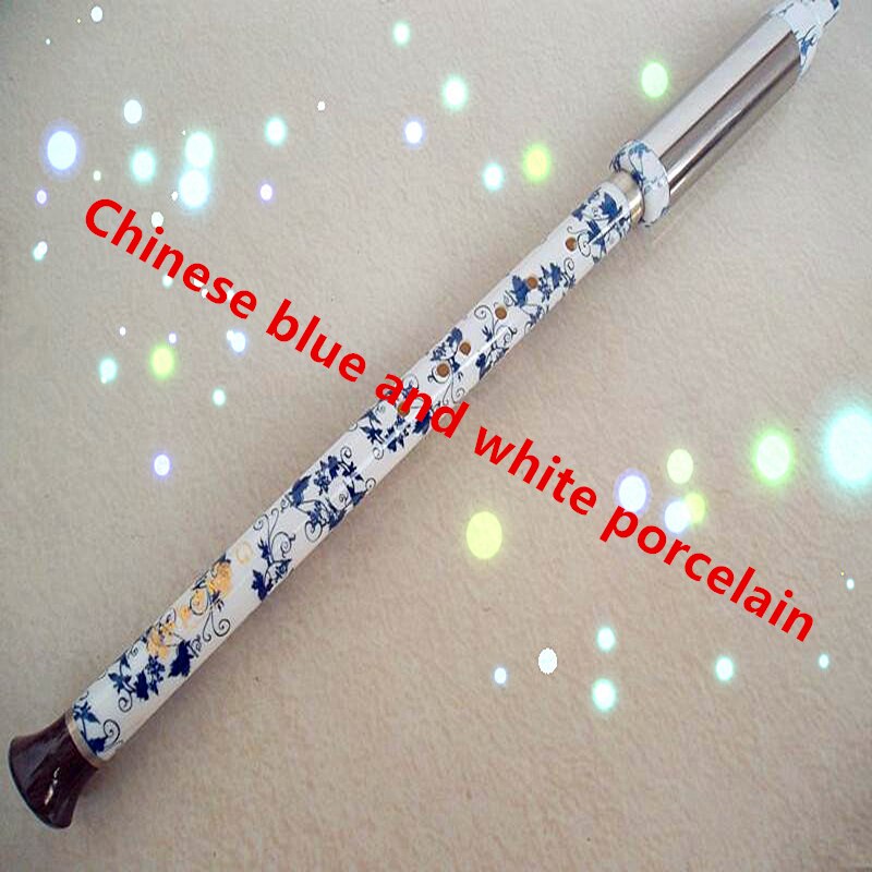 Flauta de porcelana blanca y azul china de baquelita, instrumento folclórico desmontable, Bawu, Flauta Vertical