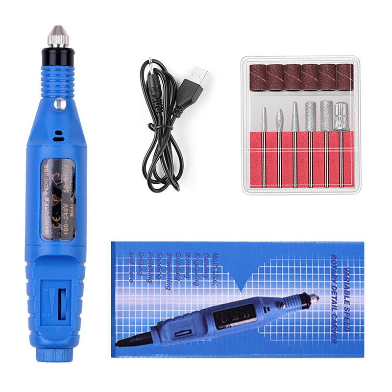 Professionele Elektrische Nagel Boor Machine Manicure Machine Pedicure Boor Set Keramische Nagelvijl Nail Boor Apparatuur Gereedschappen: USB BLUE