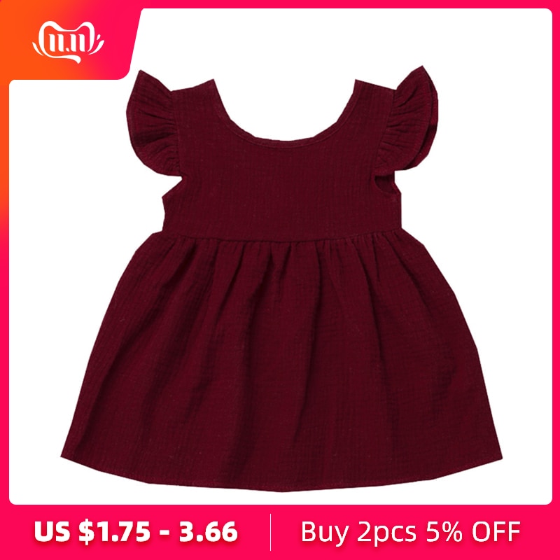 Summer Baby Girls dress Fly Sleeve Solid Kids Dresses For Girls clothes Flying sleeve Princess Dresses Vestidos Robe Fille