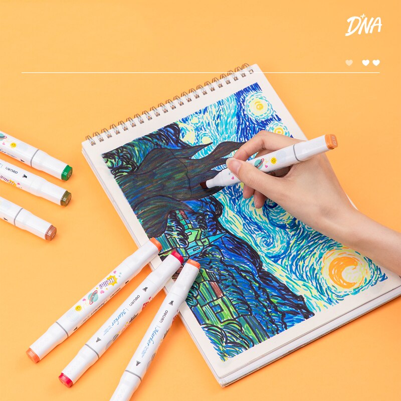 Deli Art Marker Set 24/36/48/60 Colors Dual Tip Art Marker Pens Fine Liner Markers Watercolor Drawing Painting Pen School